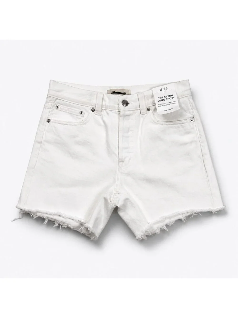 Madewell The Brynn Long Short Women’s 23 Pure White Rigid Denim Raw Hem NWT